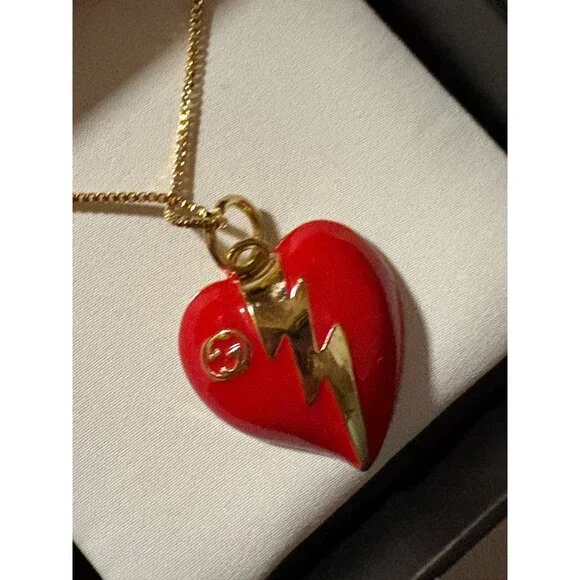 Authentic Gucci Red Heart Zipper Charm & Box Unbranded 16” Gold-Plated Chain - Picture 4 of 11